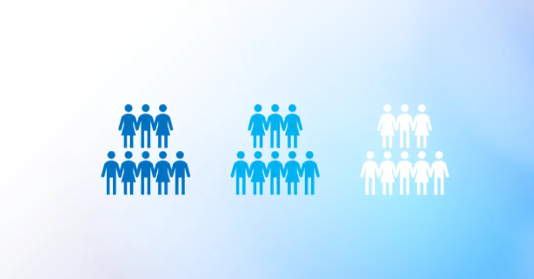 A graphic showing three groups of people in different colors